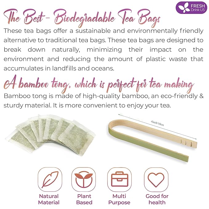 FreshDrinkUS Premium 75 Ginger Tulsi Tea Bags, 100% Natural, Hand-made Blend of Ginger and Tulsi Holy Basil Leaves, Eco-conscious Tea Bags. No Sugar, No Caffeine, Vegan