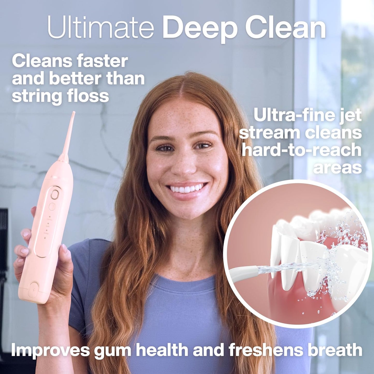 AquaSonic Icon Water Flosser for Teeth – Cordless Rechargeable Oral Irrigator – Waterproof, Portable Dental Cleaning with Jet Tip – Braces Home Travel - Blush
