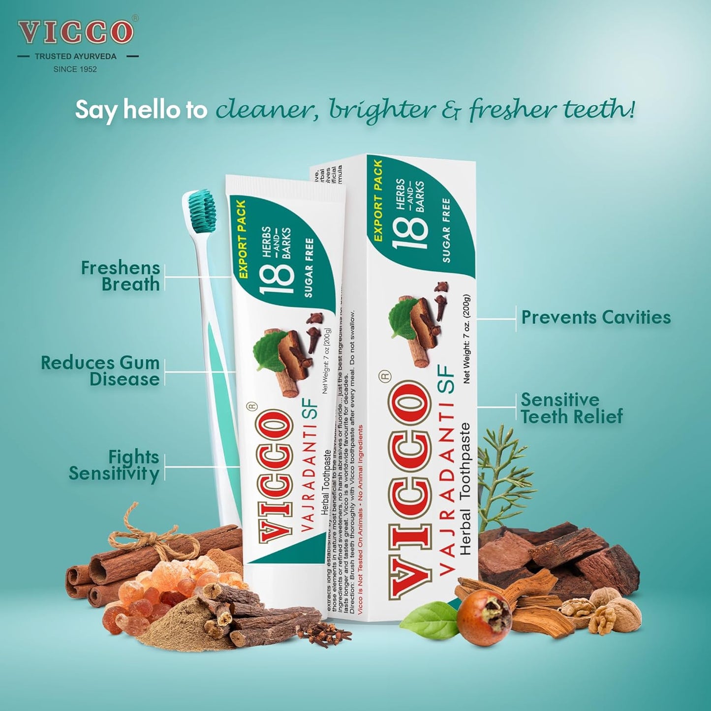 Vicco Vajradanti Ayurvedic Herbal Toothpaste by Vicco – 70 Year Legacy of Ayurveda, Sugar-Free, with 18 Ayurvedic Herbs & Barks, 100% Natural, Vegan, Fluoride-Free & Cruelty-Free – 7 oz (3 Pack)