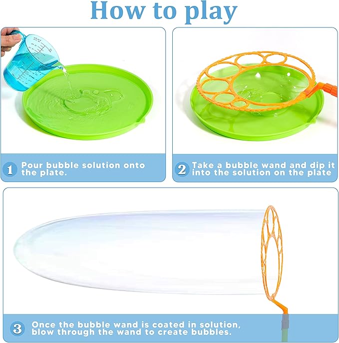 JOYIN Big Bubble Wands Set with with Tray, 21" Giant Bubble Wands Bulk for Kids, Summer, Outdoor Play Period & Birthday Party & Games, 6 Pcs Solution Suitable, Suitable for All Age People