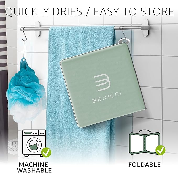 Comfortable Bath Kneeler and Elbow Kneeling Rest Pad for Baby Bathing Parents - Painless Foam Mat with Toy Organizer Pockets - Quick Drying, Foldable, Non-Slip for Baby and Toddler Bathing - Green