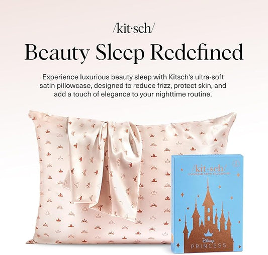Kitsch & Disney Desert Crown Satin Pillowcase with Zipper for Hair & Skin, Softer Than Silk Pillow Cases Queen, Wrinkle-Free, Smooth and Cooling Satin Pillow Covers, Queen/Standard Size (19"x26")