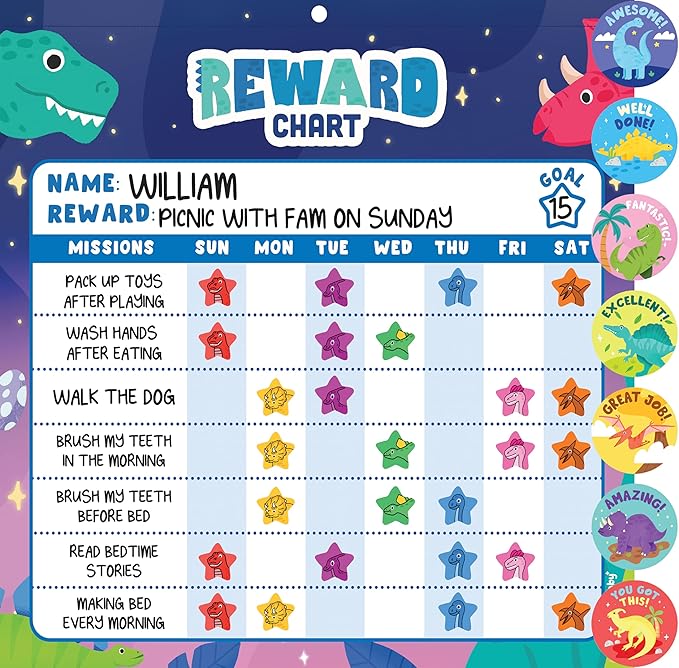 Reward Chart for Kids - 49 Big & 1,920 Mini Stickers, Behavior Chart for Kids at Home, Magnetic Chore Chart for Multiple Kids and Toddler 2-4 Years, Star Chore Chart for Kids Daily Routine