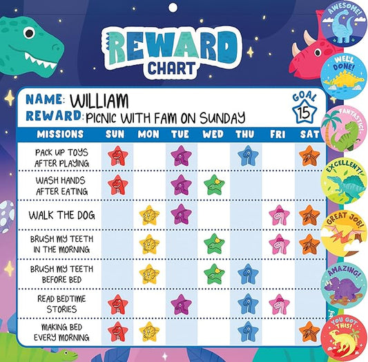 Reward Chart for Kids - 49 Big & 1,920 Mini Stickers, Behavior Chart for Kids at Home, Magnetic Chore Chart for Multiple Kids and Toddler 2-4 Years, Star Chore Chart for Kids Daily Routine