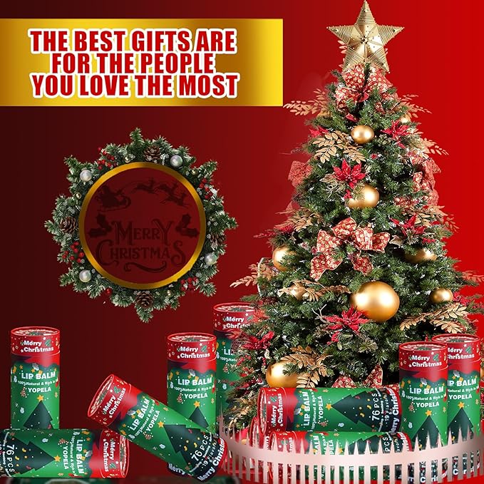 Yopela 76 Pack Christmas Natural Lip Balm Bulk with Vitamin E and Coconut Oil Lip Care Set - Moisturizing, Soothing, and Repairing Dry and Chapped Lips - 19 Flavors - Non-GMO