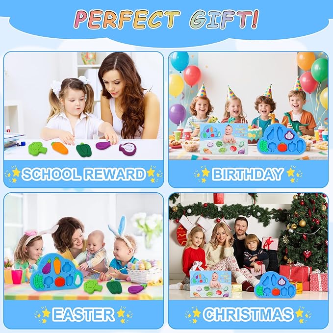 Baby Bath Toys, Premium Silcone Mold Free Vegetable Bath Toys, Soft Toddlers Floating Bathtub Toy, No Hole Tub Water Toys, Shape Sorting&Matching Educational Learning Toy Gift for Boys Girls Kids