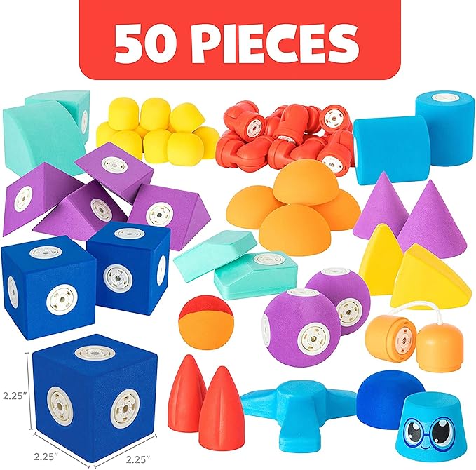 Blockaroo Magnetic Foam Building Blocks - 50-Piece Set, Bath Toys for Toddlers, Preschool Toys, Bathtub Toys, Sensory Toys, Blocks for Toddlers 3-5, Engineering Toys for Kids 3-5, Bath Blocks