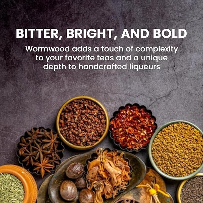 Cure wid Pure Organic Wormwood Herb Dried Cut & Sifted 4oz/114g - Artemisia Absinthium - Non-GMO,Preservative & Additives Free Wormwood Tea In Eco Friendly Resealable Pouch Traditional Herbal Remedy