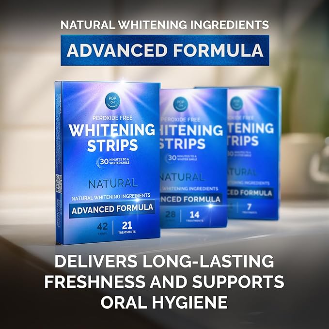Whitening Strips for Sensitive Teeth 21 Treatments, Mint – Enamel Safe, Peroxide-Free Coconut Teeth Whitening Strips with Natural Enzymes – Gentle White Stips for Sensitive Gums & Daily Oral Care