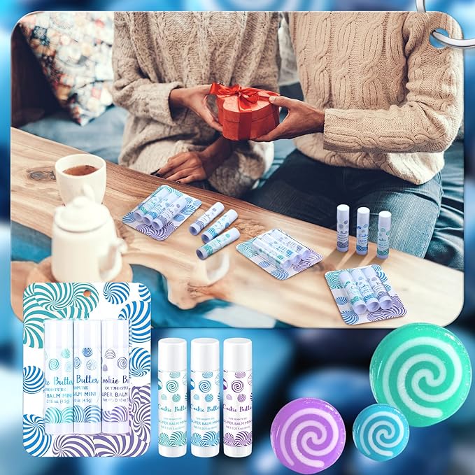 Leelosp 18 Pcs Christmas Lip Balm Candy Shapes Lipstick Set Lip Care Sugar Moisturizing Balms Natural Organic for Christmas Gifts Stocking Stuffers for Coworker Employee Winter Holiday Party Favors