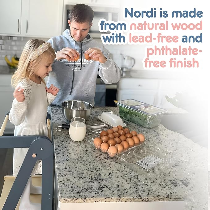 HARPPA Nordi Foldable Toddler Kitchen Tower, Montessori Kitchen Stools Helper, Standing Tower with 3 Adjustable Heights, Suitable Age for 2-6 Years, Grey