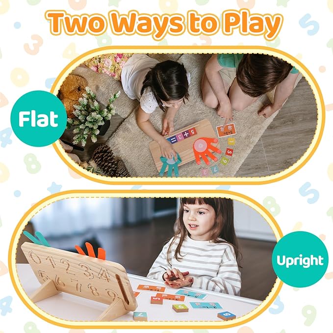 Montessori Learning Toys for Toddlers 2-4, Double-Sided Finger Counting & Number Tracing Board, Colorful Number Blocks, Solid Pine Wood Educational Math Toy for Kids Boys Girls Ages 1 3 5 Year Old