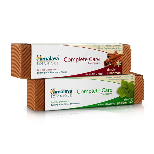 Himalaya Botanique Complete Care Toothpaste, Herbal, Variety Pack, Peppermint and Cinnamon Flavor, Fights Plaque, Freshens Breath, Fluoride Free, No Artificial Flavors, SLS Free, Cruelty Free, 5.29 Oz