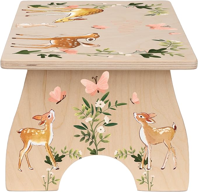 Step Stool for Toddlers- Personalized Wood Kids Step Stool with Name for Kitchen Sink, Bathroom, Potty Training, Toilet, Kitchen Sink- Sturdy and Safe- Made in USA by BloomOwl (Woodland- Deer)