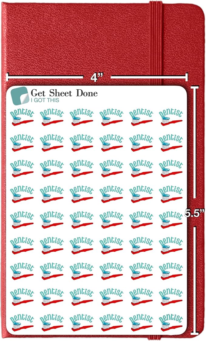 Dentist Appointment Planner Sticker / 54 Fun Vinyl Stickers (1/2”) / Teeth Clean Braces/Health Wellness Essential Productivity Life/Bujo Bullet Journaling/Todo Reminder (Matte Vinyl, 1 Sheet)