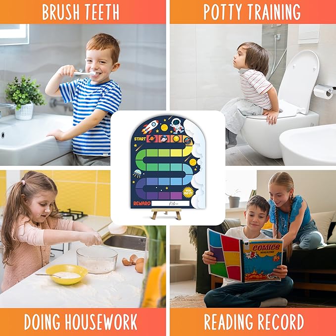 Space Theme Wooden Reward Chart, Behavior Reward Charts, Incentive Responsibility Chart for Girls Kids Toddlers Chore Homework Good Habits Assignments Attendance, 10
