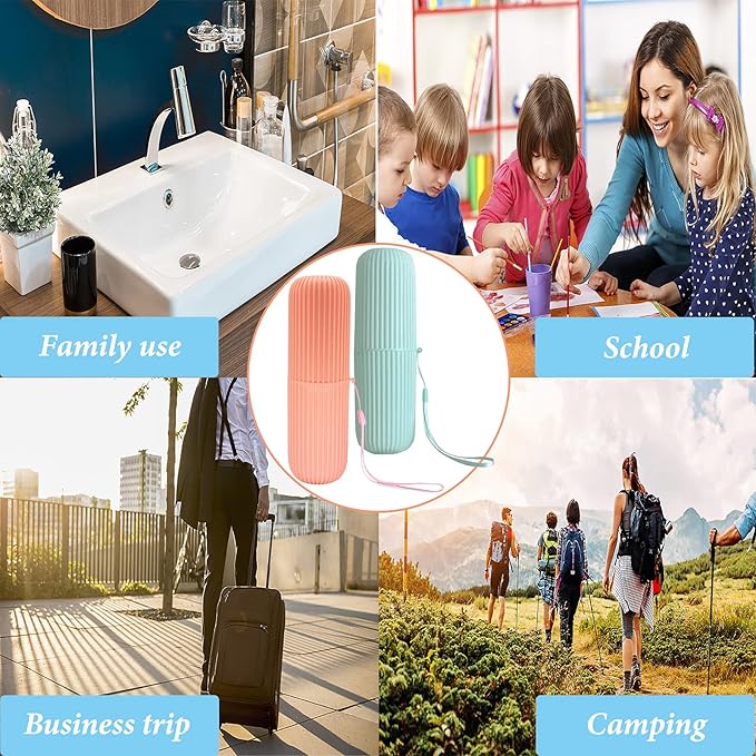 Sunenlyst 2Pcs Travel Toothbrush Holder, Portable Toothbrush Case for Traveling, Camping, Business Trip and School, Multifuction Toothbrushes Toothpaste Set with Two Colors (Green and Orange)