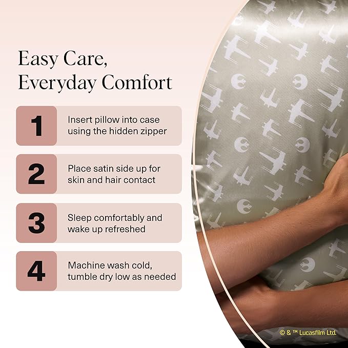 Kitsch x Star Wars Rebel Alliance Satin Pillowcase | Satin Pillowcase with Zipper, Better Than Silk Pillowcase | Frizz-Reducing Pillow Case for Hair & Skin Care, Cooling & Breathable - Standard