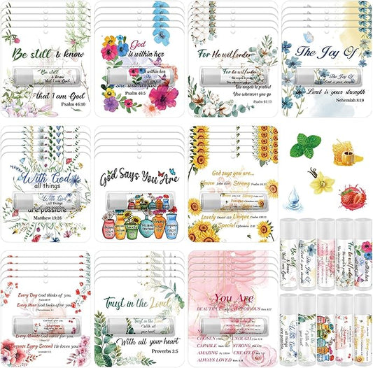 10 Pack Christian Religious Gifts Bulk Bible Verse Lip Balms 5 Flavor for Women Men Christian Religious Church Party Favors with Scripture Inspirational Gifts for Coworkers Staff