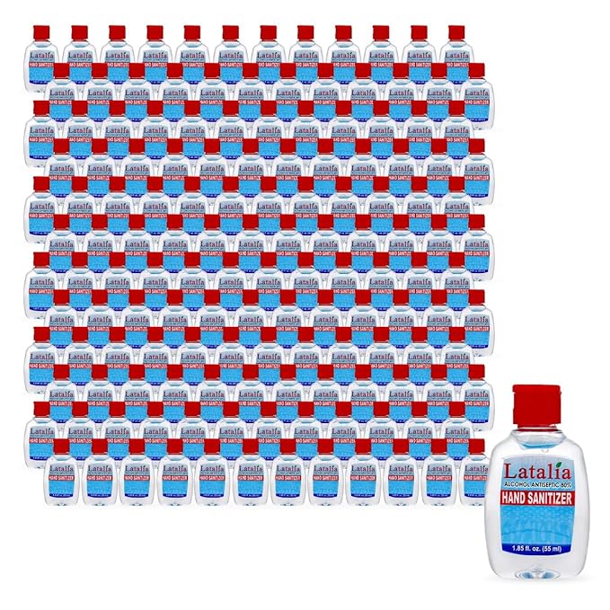 Latalia Mini Hand Sanitizer Travel Size Pack of 96 | 1.85 fl oz with 80% Alcohol Small Hand Sanitizer Bulk For Non-Sticky, Unscented, Gentle & Fresh Hands Anytime