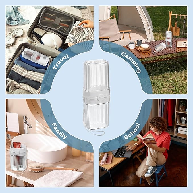 uxcell 1Pcs Travel Toothbrush Case, Portable Travel Toothbrush Holder with Cover, Toothbrush and Toothpaste Container for Bathroom, Gym,Business Trip, Camping (White)