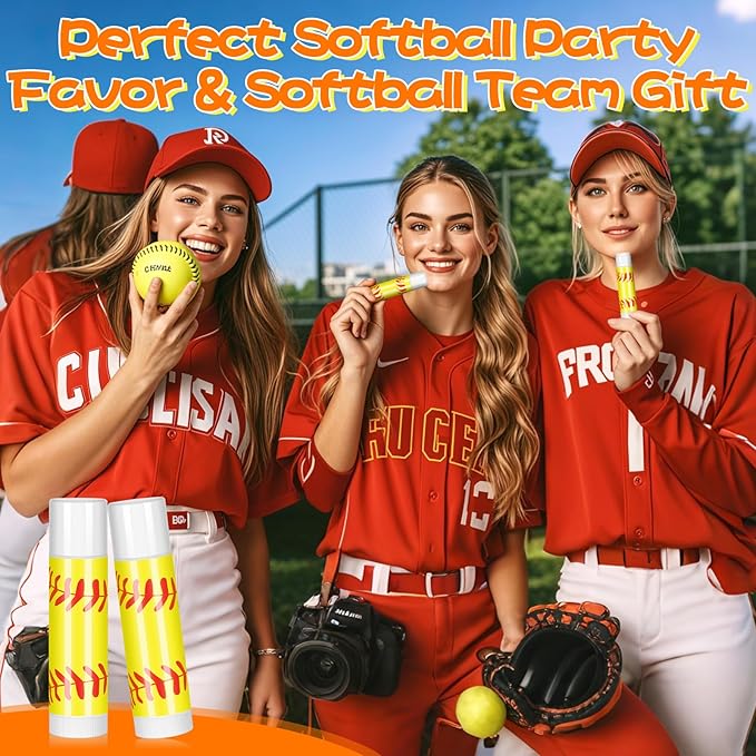 24 Pack Softball Chapstick for Softball Stadium Party Bulk Gifts,Beeswax Moisturizing Lip balm,Vanilla Flavor Plumping Lip balm for softball Team Girls kids Men Women Sports Lovers