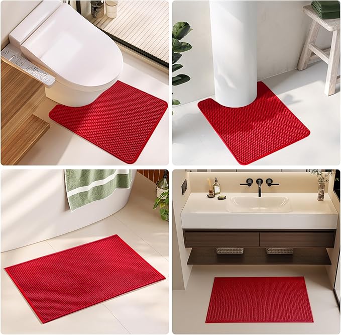 Large Christmas Bathroom Rugs Non Slip Washable Bath Rugs Super Absorbent Bathroom Rug Thin Quick Dry Low Pile Bath Mats, Red 36"x48"