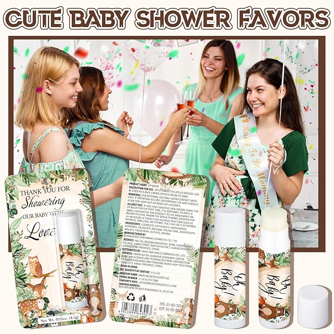 30 Pack Woodland Baby Shower Games Prizes Party Gifts Bulk Lip Balms Favors for Winners Adults Guests Gender Reveal Favors Decorations Baby Shower Souvenirs Gift Bags Stuffers