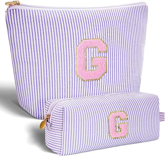 Personalized Makeup Bag for Women Girls - Fashion Cosmetic Bag Trendy Travel Toiletry Bag with Initials Letter - Teen Gifts - Lavender,G