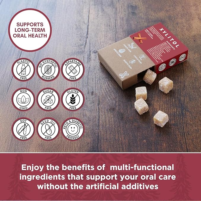 Enashinya Remineralizing Chewing Gum，Organic Mastic Cinnamon Flavor - Remineralizing Chewing Gum with Xylitol，Sugar-Free, Fresh Breath for Enamel Care Teeth & Oral Health （3 Boxes）