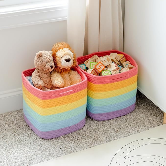 NaturalCozy Storage Cubes 11 Inch Cotton Rope Woven Baskets for Organizing, 3-Pack | Cube Storage Bin | Square Storage Baskets for Shelves Organizer, Classroom, Kids Toy Bins, Closet, Baby Nursery