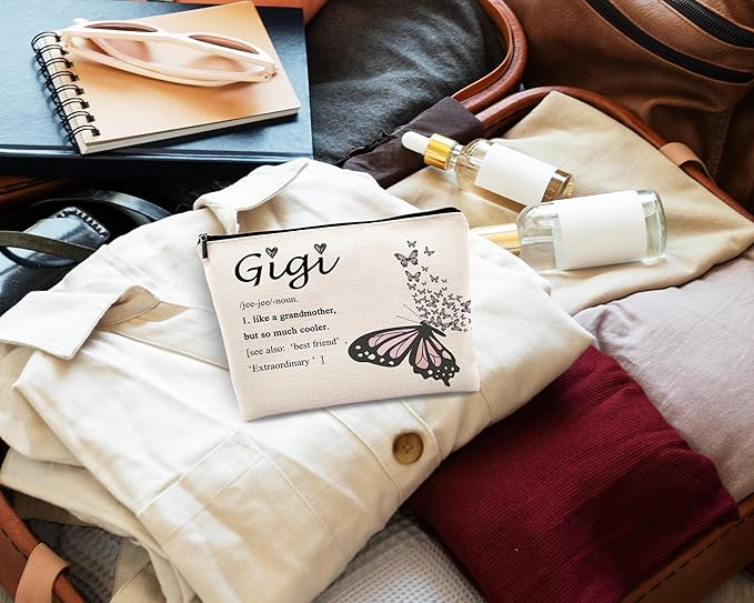 kdqua Gigi Butterfly Makeup Bag, Best Gigi Gifts for Christmas Birthday from Grandkids, Grandma Gifts from Granddaughters Grandsons Cosmetic Bags Zipper Pouch Travel Organizer Toiletry Bag