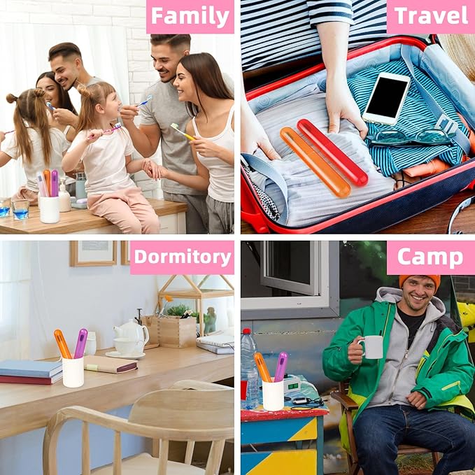 6 Pack Travel Toothbrush Case, Breathable Portable Toothbrush Holder, Plastic Toothbrush Cover Container for Traveling, Bathroom, School, Home, Business, Camping