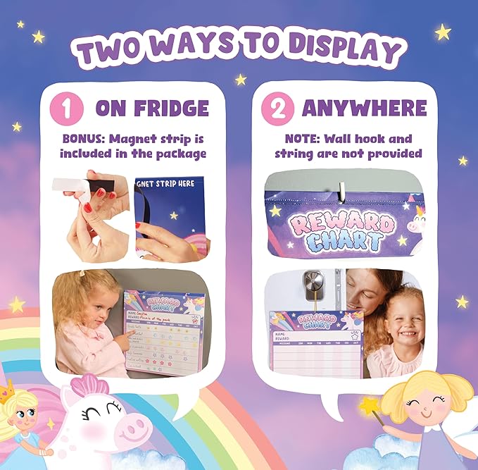 Reward Chart for Kids - 11.4" x11.2" with 1,920 Mini Stickers,49 Big Motivational Stickers, Behavior Chart for Kids at Home, Magnetic Chore Chart, Chore Chart for Kids (Unicorn & Princess)