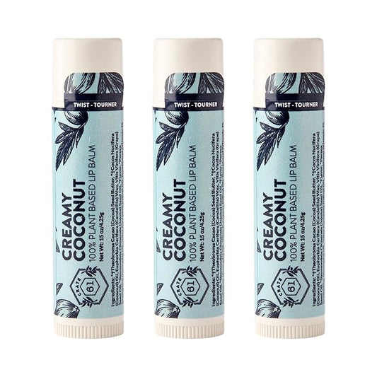 Crate 61 Lip Balm 3-Pack – Creamy Coconut – Plastic-Free Plant Pod® Tube – Made with USDA Organic Ingredients – Natural Lip Care for Dry Lips – Safe for Men, Women & Kids