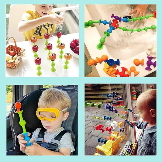 48 Piece Suction Cup Toys Construction Set, Silicone Building Blocks DIY Blocks - Sucker Toy are Fun Bath Toys, Fidget Toys for Toddlers 3-5 Old Boys and Girls