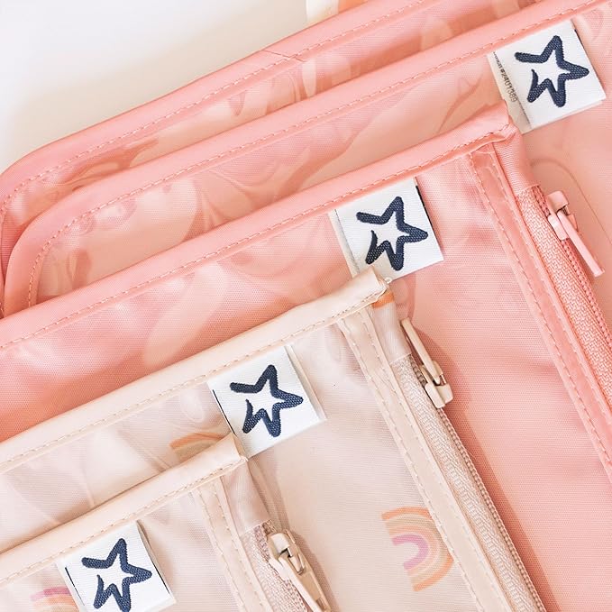Tiny Twinkle Diaper Bag Organizing Pouches | Mess-Proof Clear Front Travel Organizer Bags | TSA Approved Toiletry Bag Set for Baby and Mom Essentials