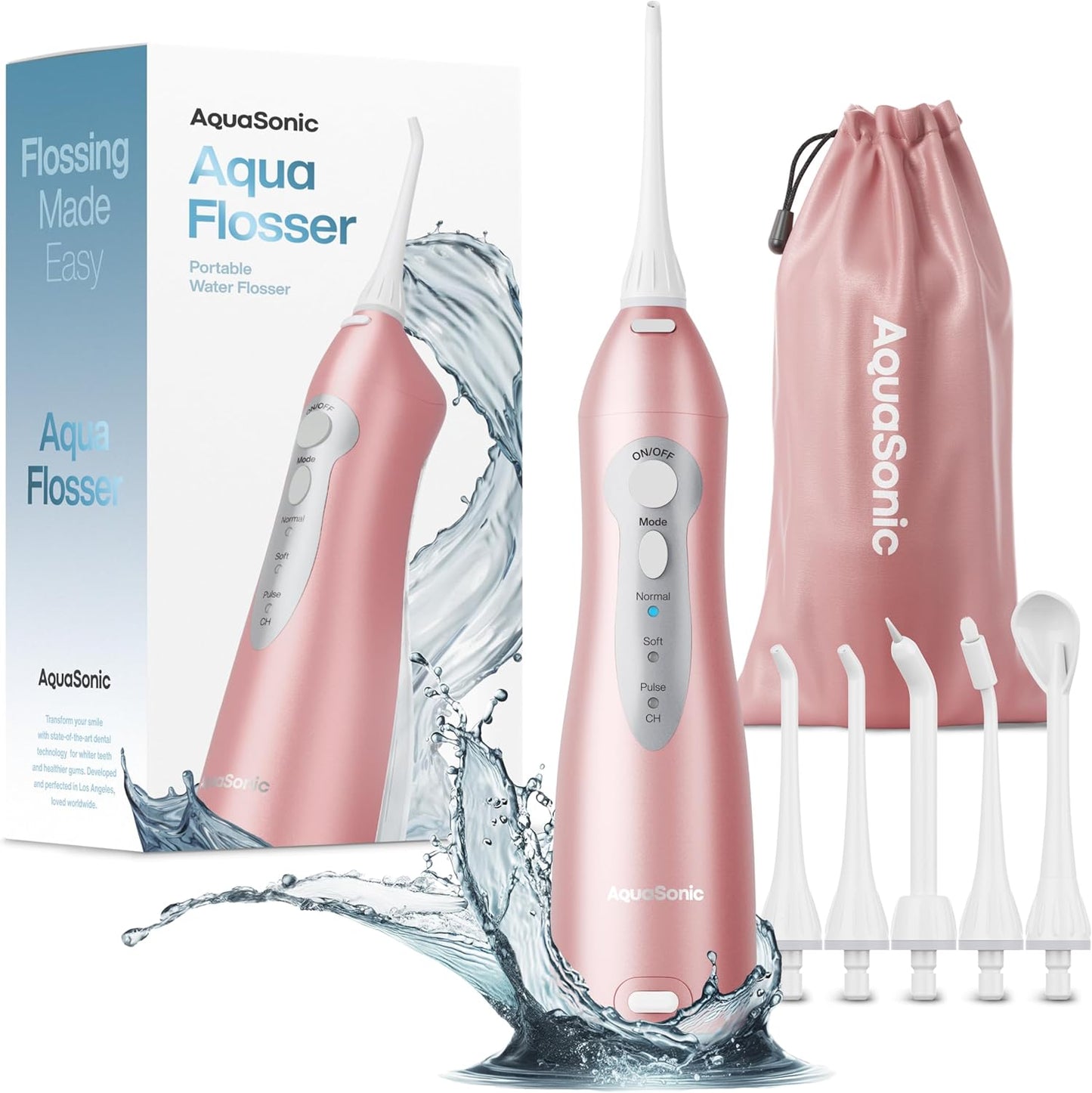 AquaSonic Water Flosser - Cordless Rechargeable Water Flossers for Teeth Cleaning - Waterproof Aqua Flosser, Portable Oral Irrigator for Dental Cleaning with 5 Jet Tips – Braces Home Travel