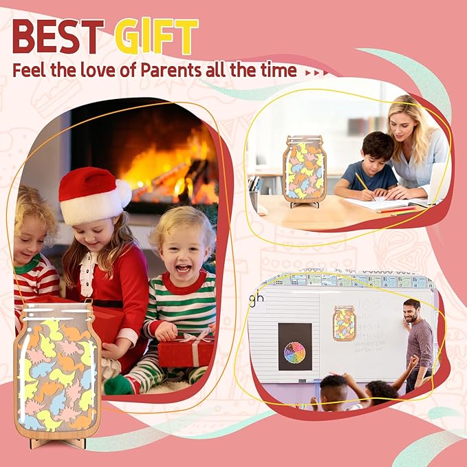 Little Dinosaur Reward Jars for Kids-Magnetic Reward System with Colorful Letter Stickers,Behavior Classroom Incentive Jar for Teachers Parents (Mason Jar with Stars, Kids Motivational Tool)