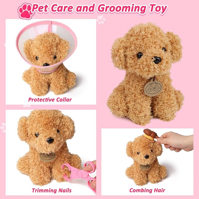 Liberry Doctor Kit for Toddlers Age 3 4 5 6, 26 Pcs Kids Doctor Playset with Dog Toy, Stethoscope and Dress Up Costume, Pretend Play Medical for Girls, Pink