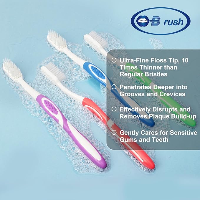 Extra Soft Toothbrushes for Adults - Flossing Toothbrush for Sensitive Teeth and Receding Gums, Tapered Bristles Ultra Clean Plaque Remover Travel Toothbrush Individually Wrapped Pack of 4