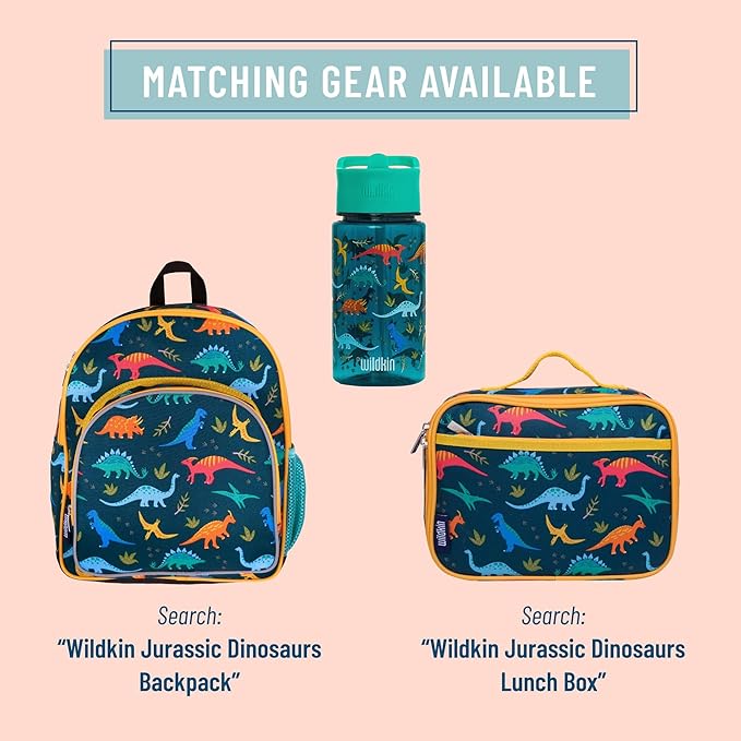 Wildkin Kids 16 Oz Water Bottle – BPA-Free Tritan, Leak-Proof Lid, Durable & Easy to Clean - Jurassic Dinosaurs