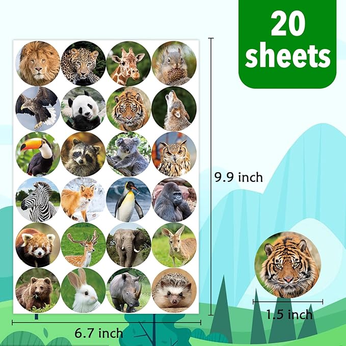 480 Counts Cute Jungle Zoo Wild Animal Stickers 1.5 Round Adhesive Labels Stickers for Baby Shower Wild One Birthday Party Favors Goodie Gift Bag Invitation Envelope Sealing Birthday Card Wrap Decor