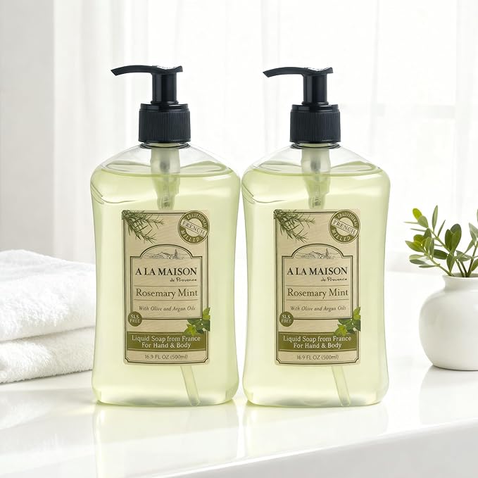 A LA MAISON French Liquid Hand Soap, Rosemary Mint - Natural Hand Wash Made with Essential Oils - Biodegradable, Plant-Based, Vegan, Cruelty-Free, Alcohol & Paraben Free (16.9 oz, 2 Pack)