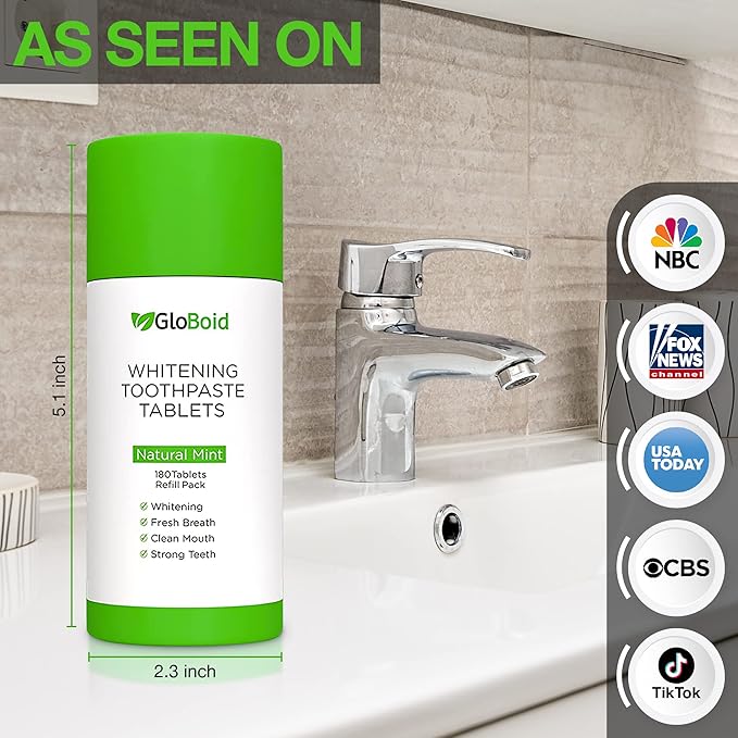 GloBoid Nano Hydroxyapatite Toothpaste Tablets 3 Month Refill, Zero Waste, Eco Friendly & Plastic Free Toothpaste Tabs, Toothpaste Bites Perfect for Travel - Mint