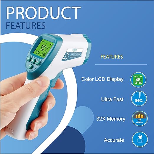 Elate Forehead Thermometer | Baby Thermometer for Adults, Kids, Infants | No-Touch Digital Infrared with Fever Alarm | Home Medical Grade for Nurse Accessories | Newborn Essentials