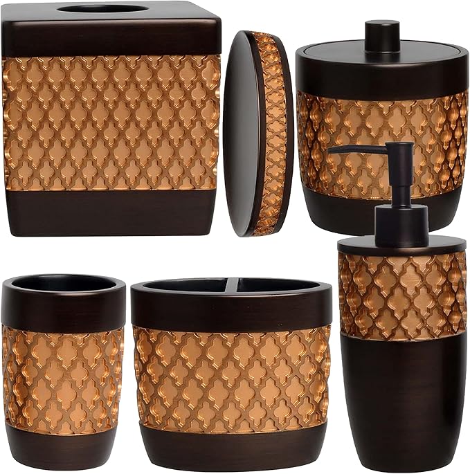 6-Piece Bathroom Accessories Set – Soap Dispenser, Toothbrush Holder, Tumbler, Soap Dish, Cotton Swab Jar & Toilet Brush – Modern Bathroom Decor Set (Wally)