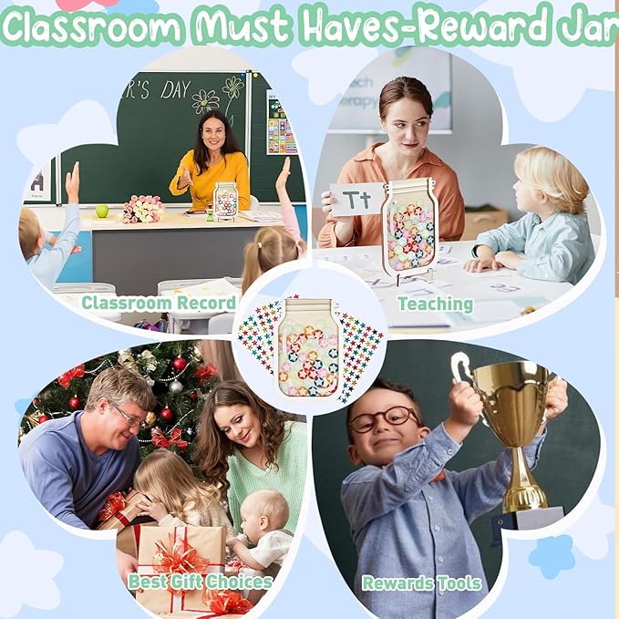 Herda Personalized Magnetic Reward Jar with 420 Pcs Holographic Stars Stickers - Responsibility Chart for Classroom Board, Home Routine Training & Kids Positive Behavior Management Tool(42Pcs Stars)