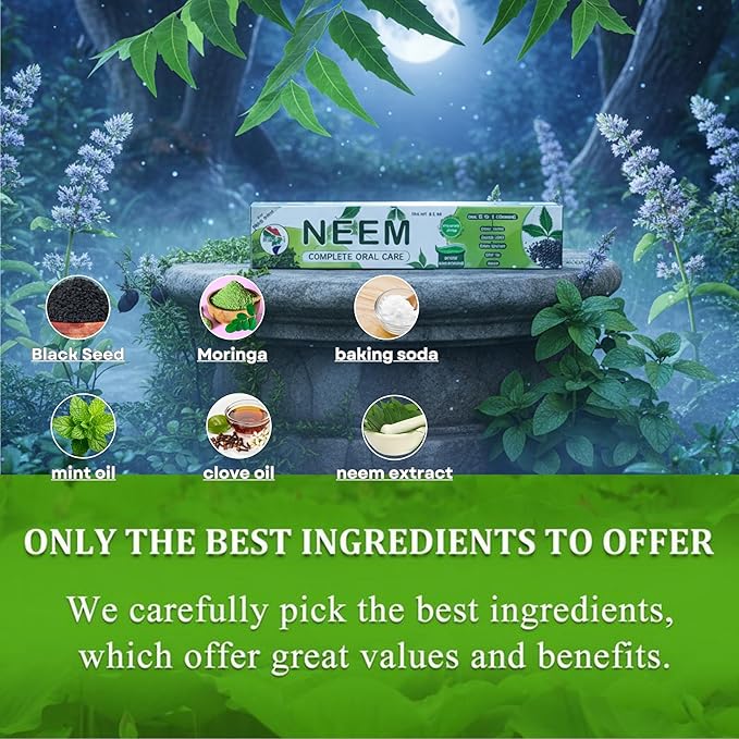 Pack of 6 - Organic Neem 10 in 1 Fluoride Free Toothpaste - Neem, Clove, Black Seed, Cardamon, Aloe Vera, Tea Tree Oil, Miswak, Clove - Herbal Blend - 7.05 oz
