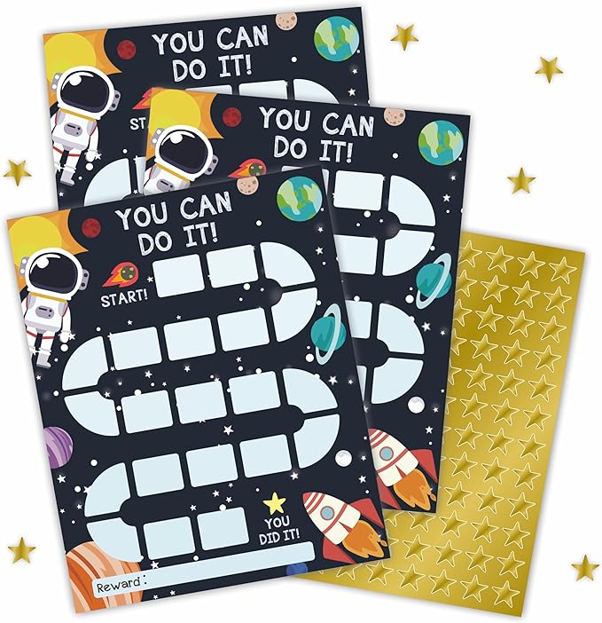 10 Reward Chart with 206 Golden Star Stickers-Outer Space Theme- Chore Chart, Incentive Chart,Positive Behavior Reward Chart for Kids,Toddler Homework Assignments, Attendance(8"X10")-A01